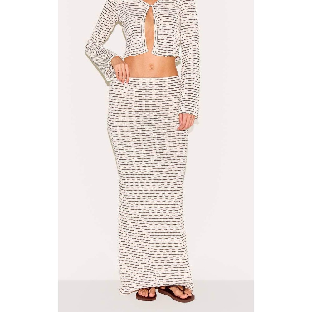 PrettyLittleThing Striped Cardigan and Maxi Skirt Set Chocolate Brown Cream US 6 - Picture 6 of 16